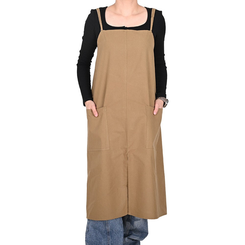 Water-resistant Cotton Apron Oversized Apron Cross Back Apron with Pockets Camel