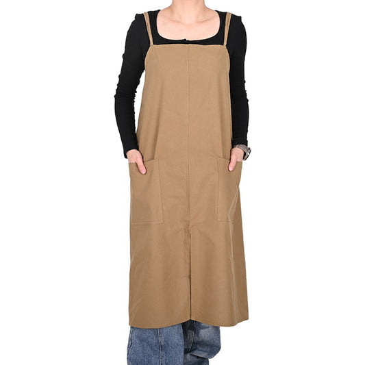 Water-resistant Cotton Apron Oversized Apron Cross Back Apron with Pockets Camel