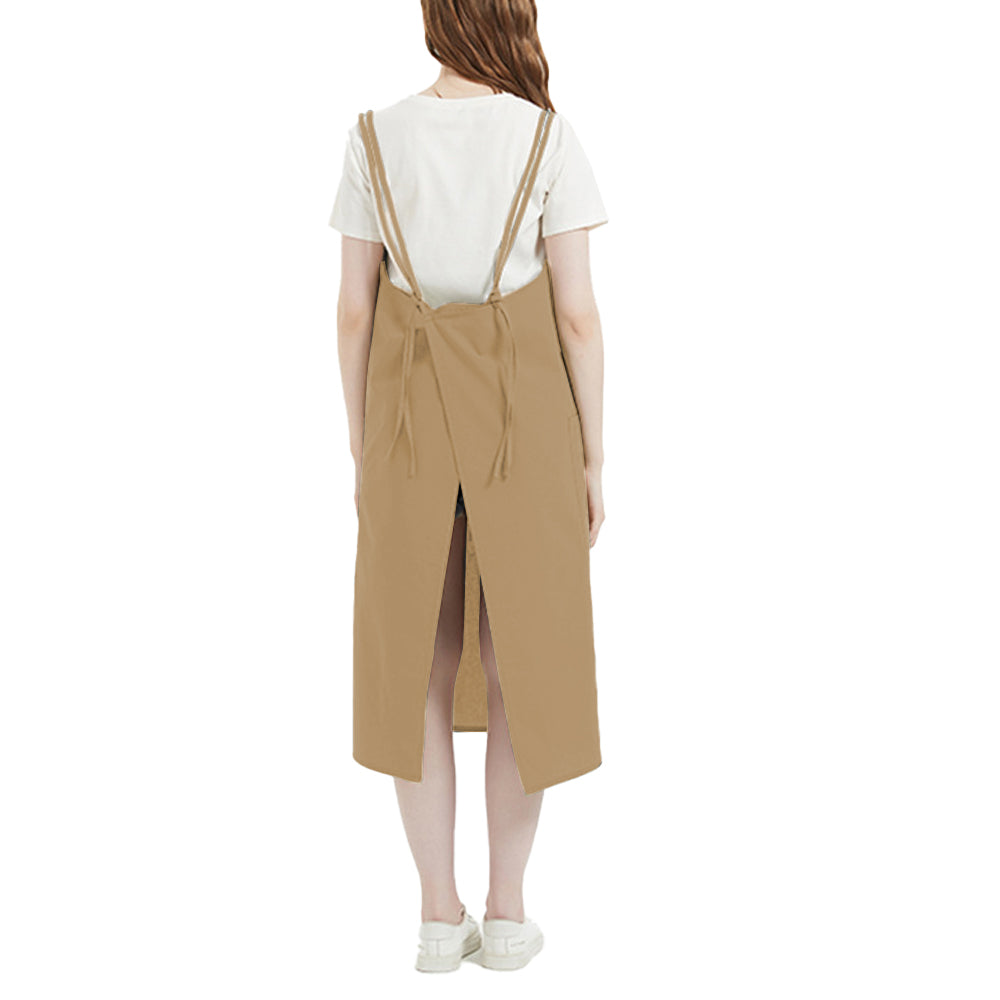 Water-resistant Cotton Apron Oversized Apron Cross Back Apron with Pockets Camel
