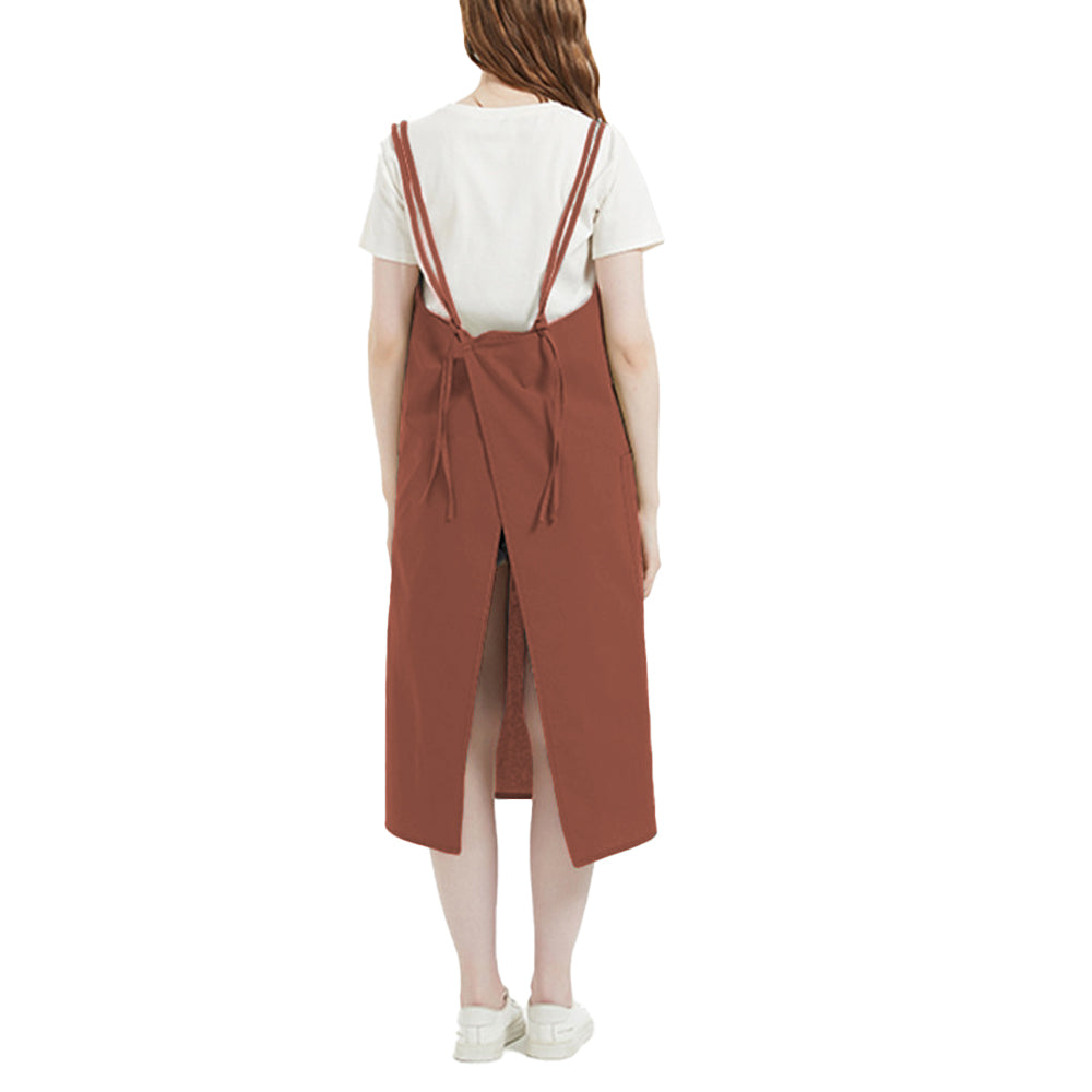 Water-resistant Cotton Apron Oversized Apron Cross Back Apron with Pockets Red