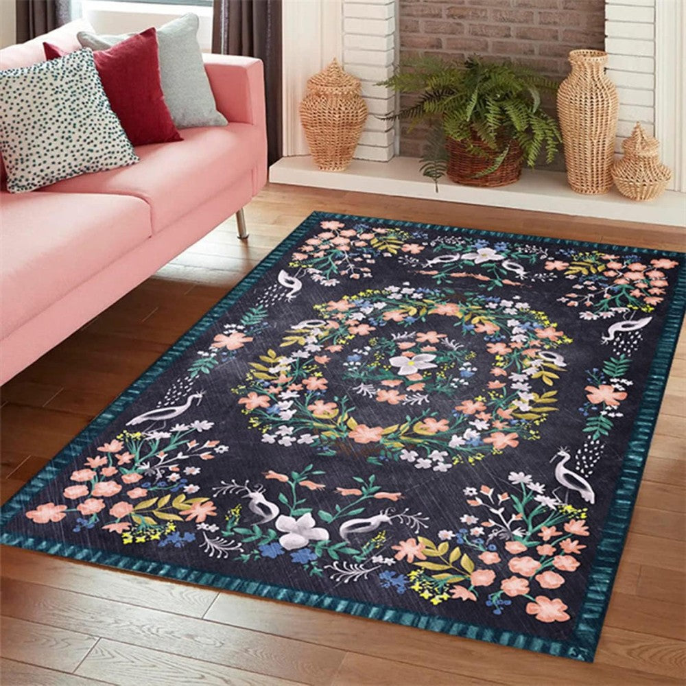 120x80cm Home Flower Pattern Floor Mat Living Room Bedroom Indoor Rug Carpet Style 1