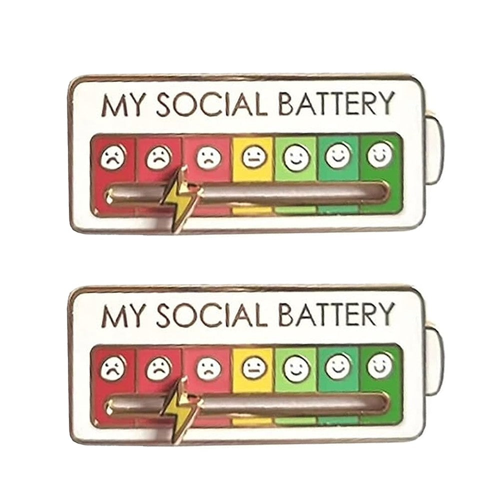 2Pcs My Social Battery Pin Mood Brooch Lapel Pin Emotional Pin - White Battery