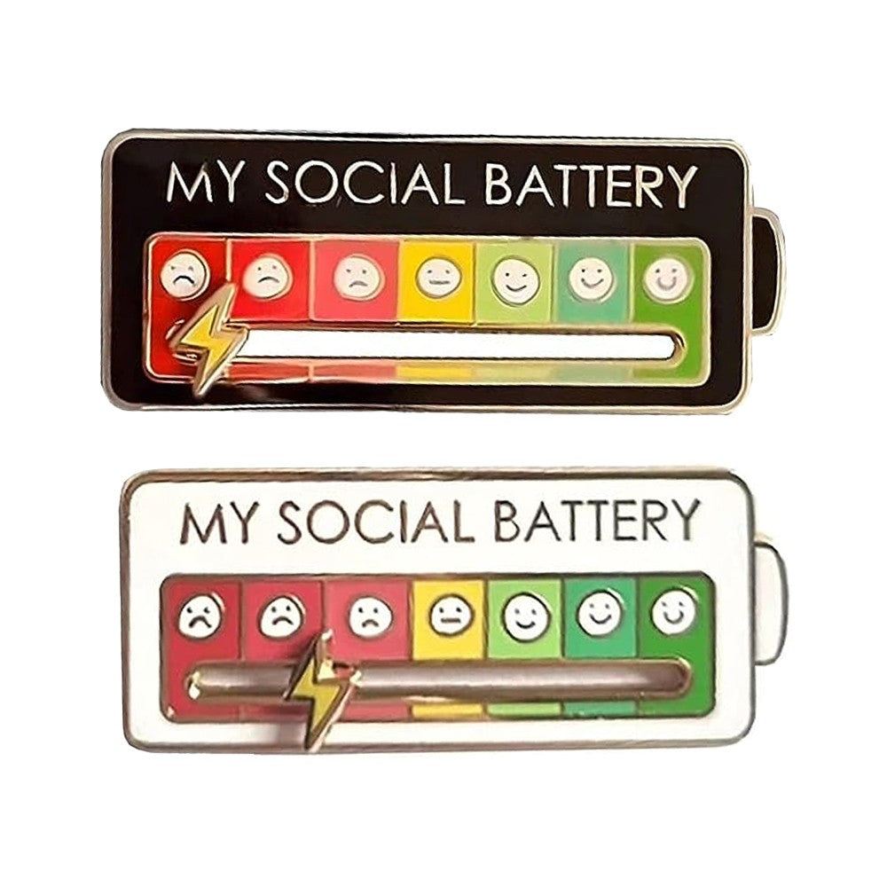 2Pcs My Social Battery Pin Mood Brooch Lapel Pin Emotional Pin - Battery Style