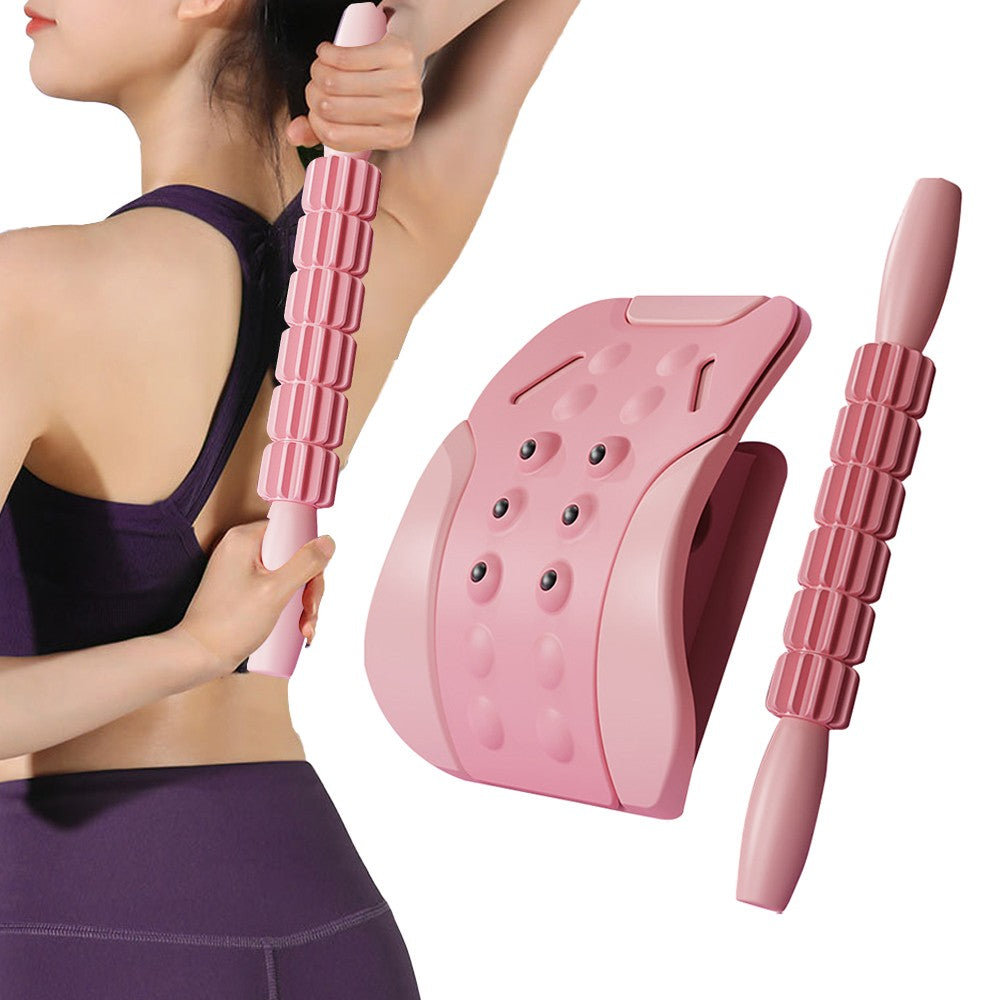 2 in 1 Neck and Back Stretcher Lumbar Massager Back Neck Cracker for Lower Back Pain Relief Pink