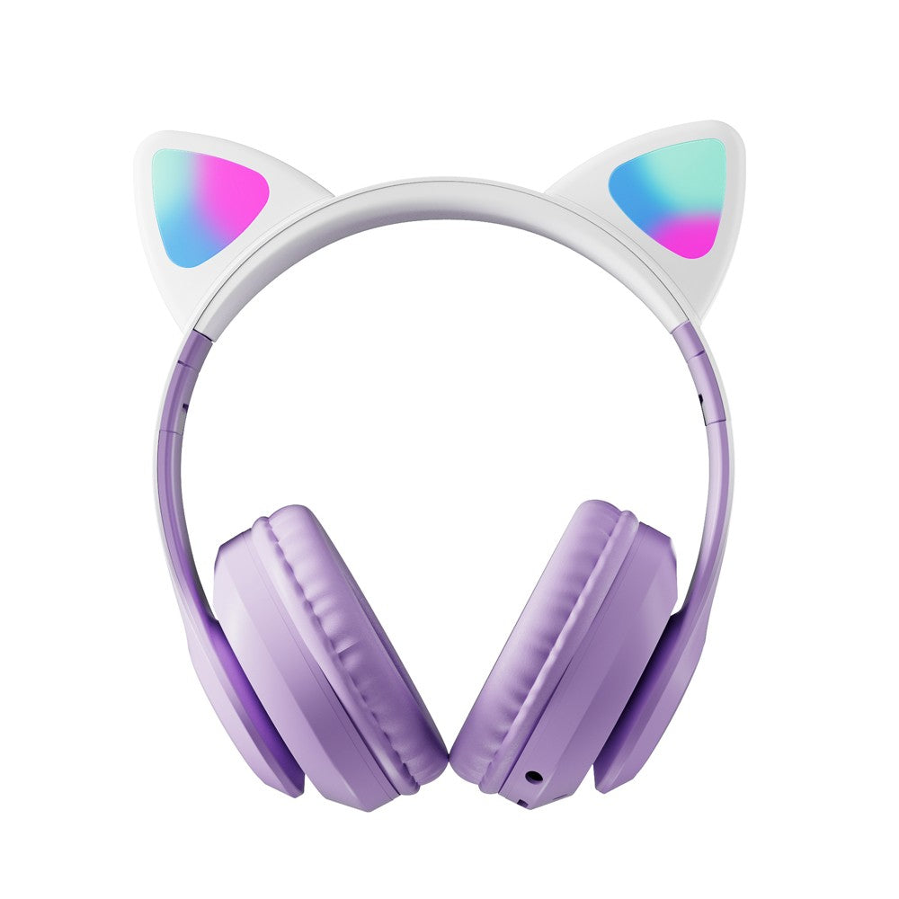 Kids Bluetooth 5.3 Headphone Cat Ear LED Light Up Wireless Stereo Headset Purple