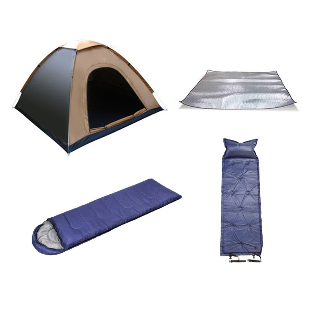 For 1-Person 4-in-1 Outdoor Camping Tent Kit Picnic Tent Sleeping Bag Sleeping Mat Brown