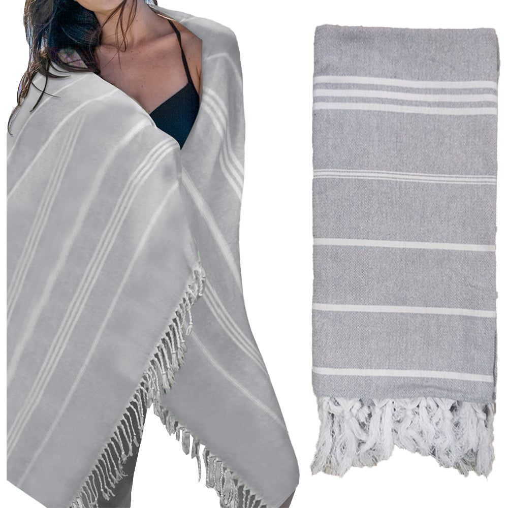 Cotton Beach Towel Quick Dry Towel for Bathing Swimming Travel Light Grey