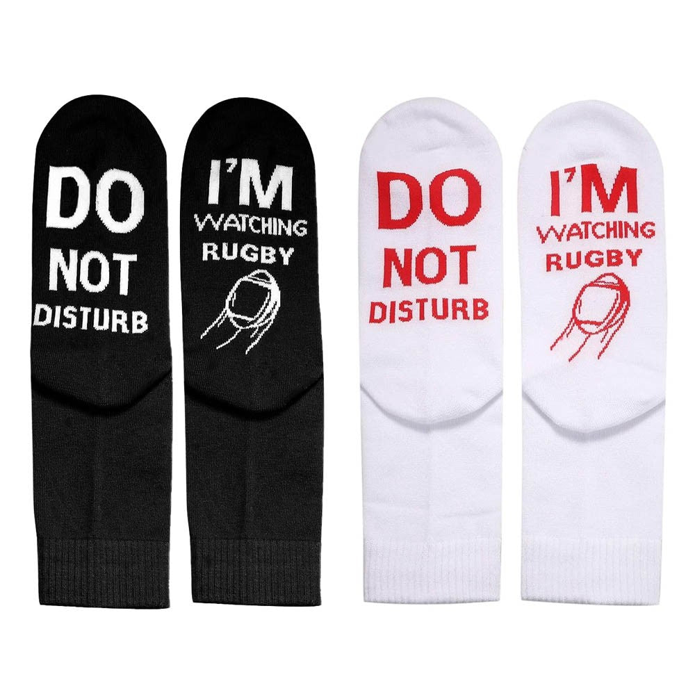 2 Pairs of I'M WATCHING RUGBY Unisex Rugby Socks for Football Lover Black+White