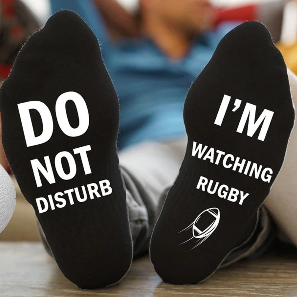 2 Pairs of I'M WATCHING RUGBY Unisex Rugby Socks for Football Lover Black+White