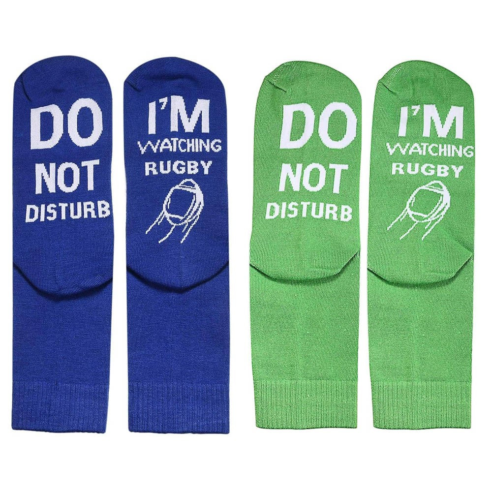 2 Pairs of I'M WATCHING RUGBY Unisex Rugby Socks for Football Lover Green+Blue