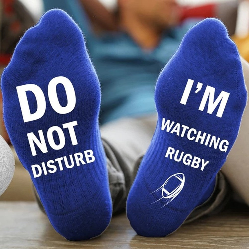 2 Pairs of I'M WATCHING RUGBY Unisex Rugby Socks for Football Lover Green+Blue