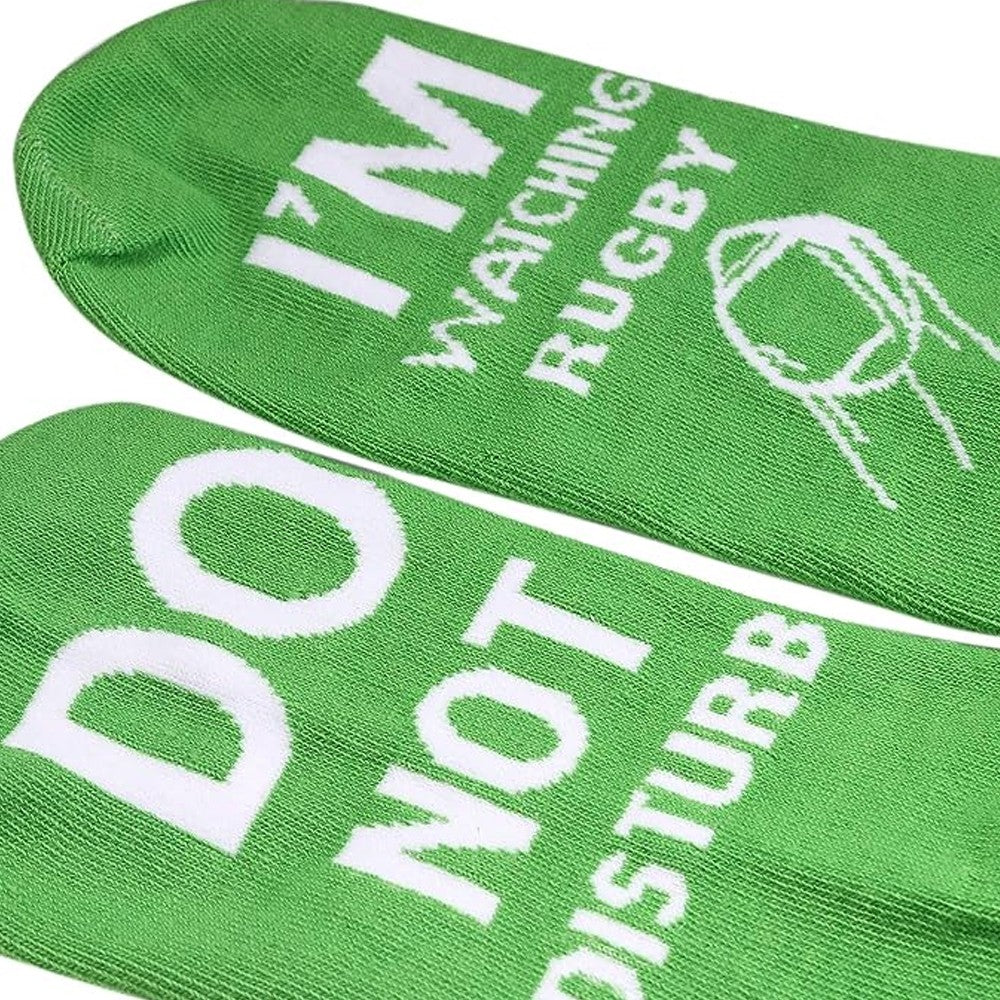 2 Pairs of I'M WATCHING RUGBY Unisex Rugby Socks for Football Lover Green+Blue
