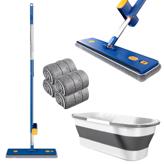 Self-wringing Microfiber Floor Mop Flat Floor Mop Dry and Wet Floor Wall Cleaning Mop with Collapsible Bucket
