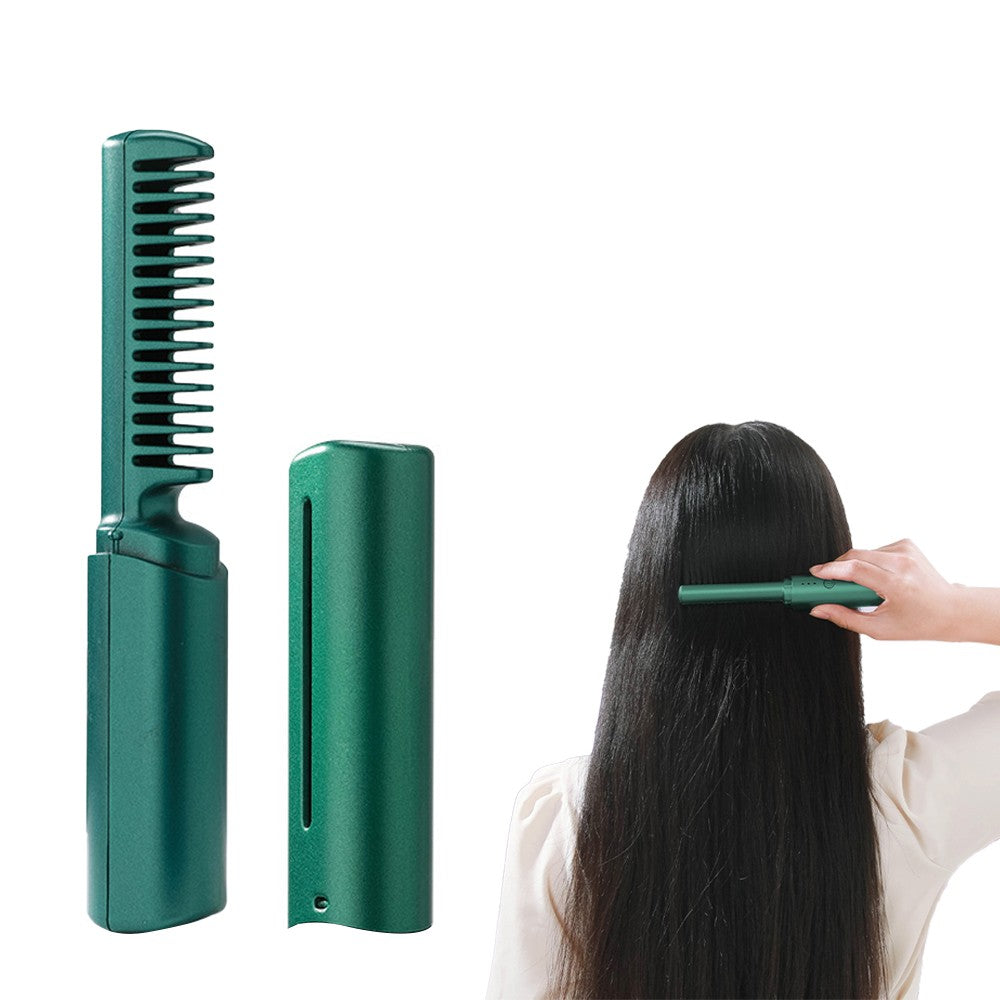 Green Portable Hair Straightener Comb Rechargeable Mini Hair Straightener