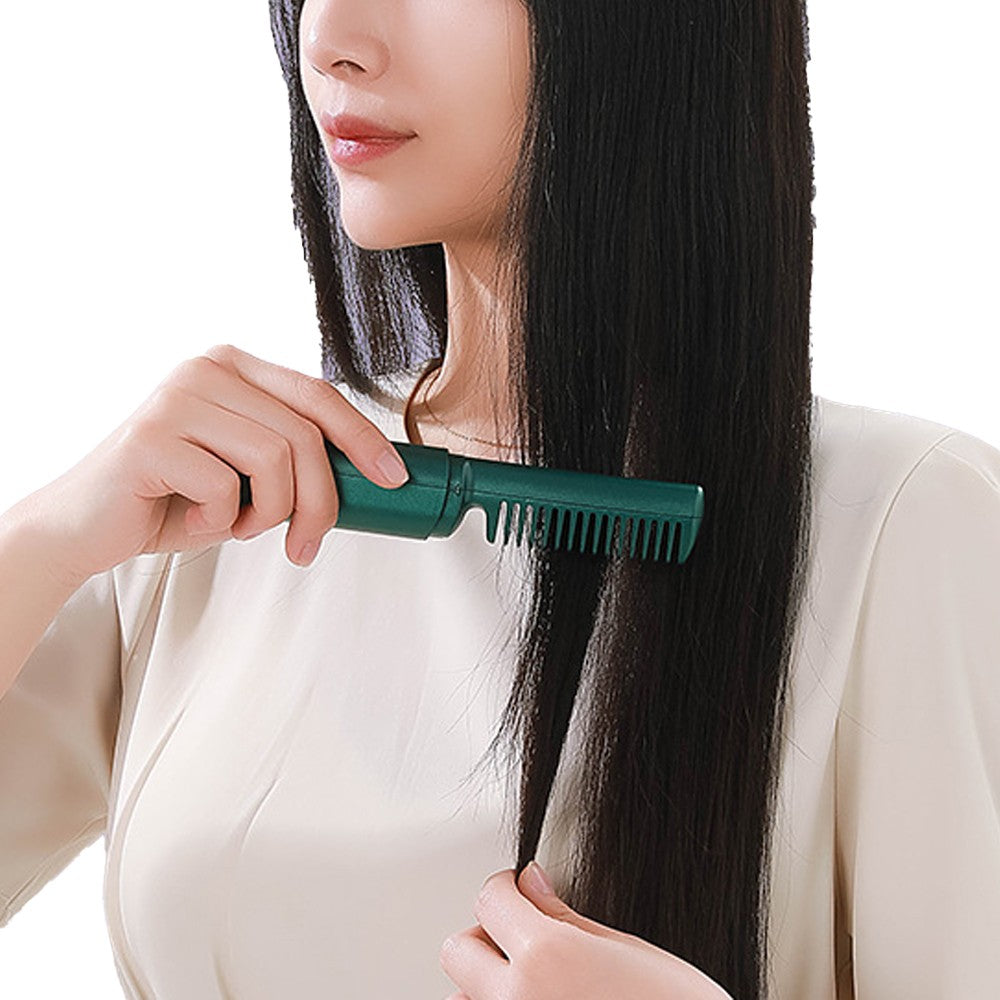 Green Portable Hair Straightener Comb Rechargeable Mini Hair Straightener