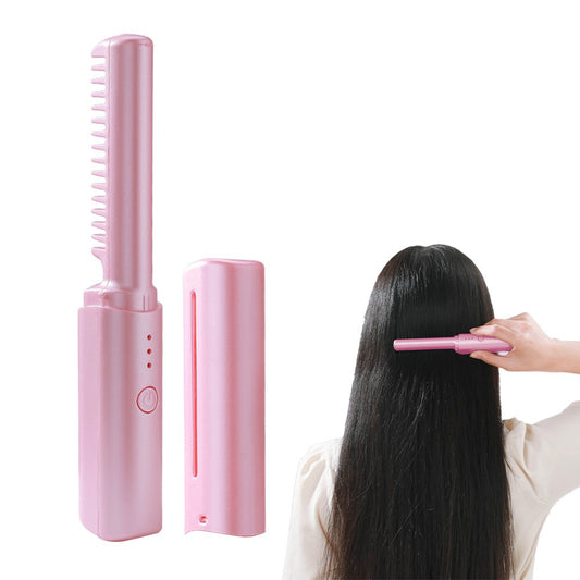 Pink Portable Hair Straightener Comb Rechargeable Mini Hair Straightener