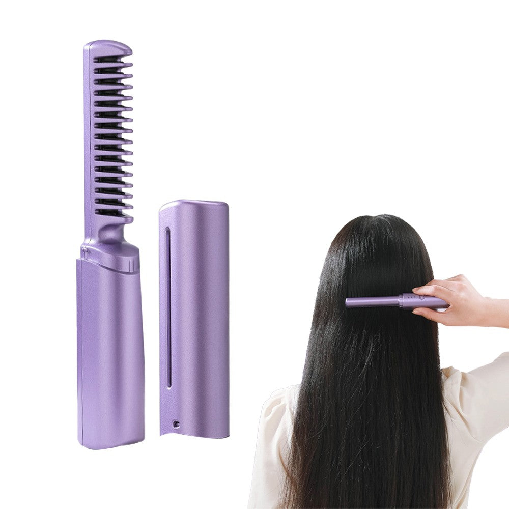 Purple Portable Hair Straightener Comb Rechargeable Mini Hair Straightener