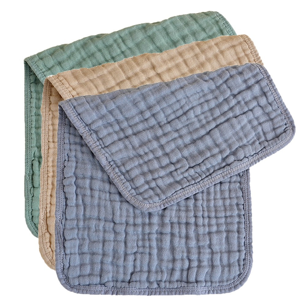 3Pcs 25x50cm 100% Cotton Unisex Baby Burp Cloths - Beige+Dark Grey+Green