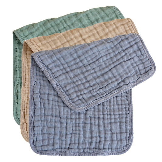 3Pcs 25x50cm 100% Cotton Unisex Baby Burp Cloths - Beige+Dark Grey+Green