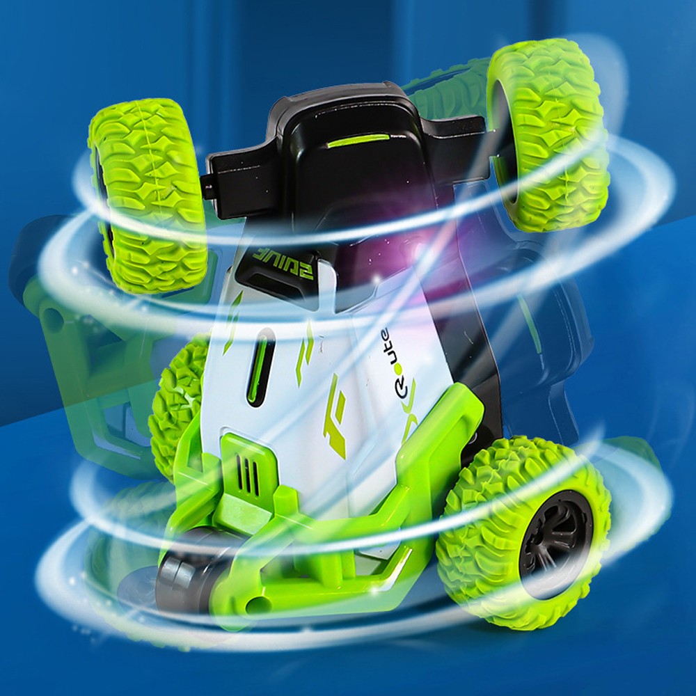 Kids Speed Velocity Remote Control Stunt Car 360 degrees Rotating RC Off-road Car with Headlights - Green