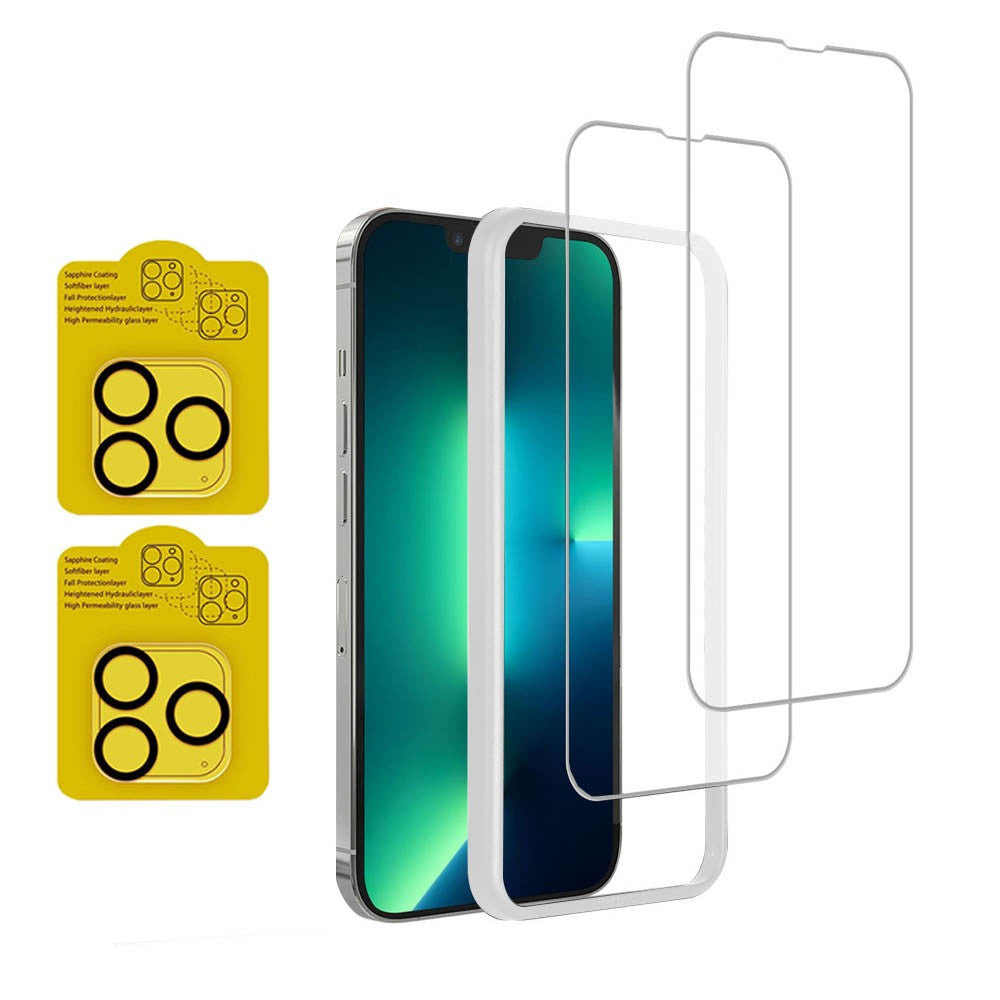 For iPhone 15 Pro Tempered Glass Screen Protectors and Camera Lens Protectors Set with Screen Film Easy Install Tool