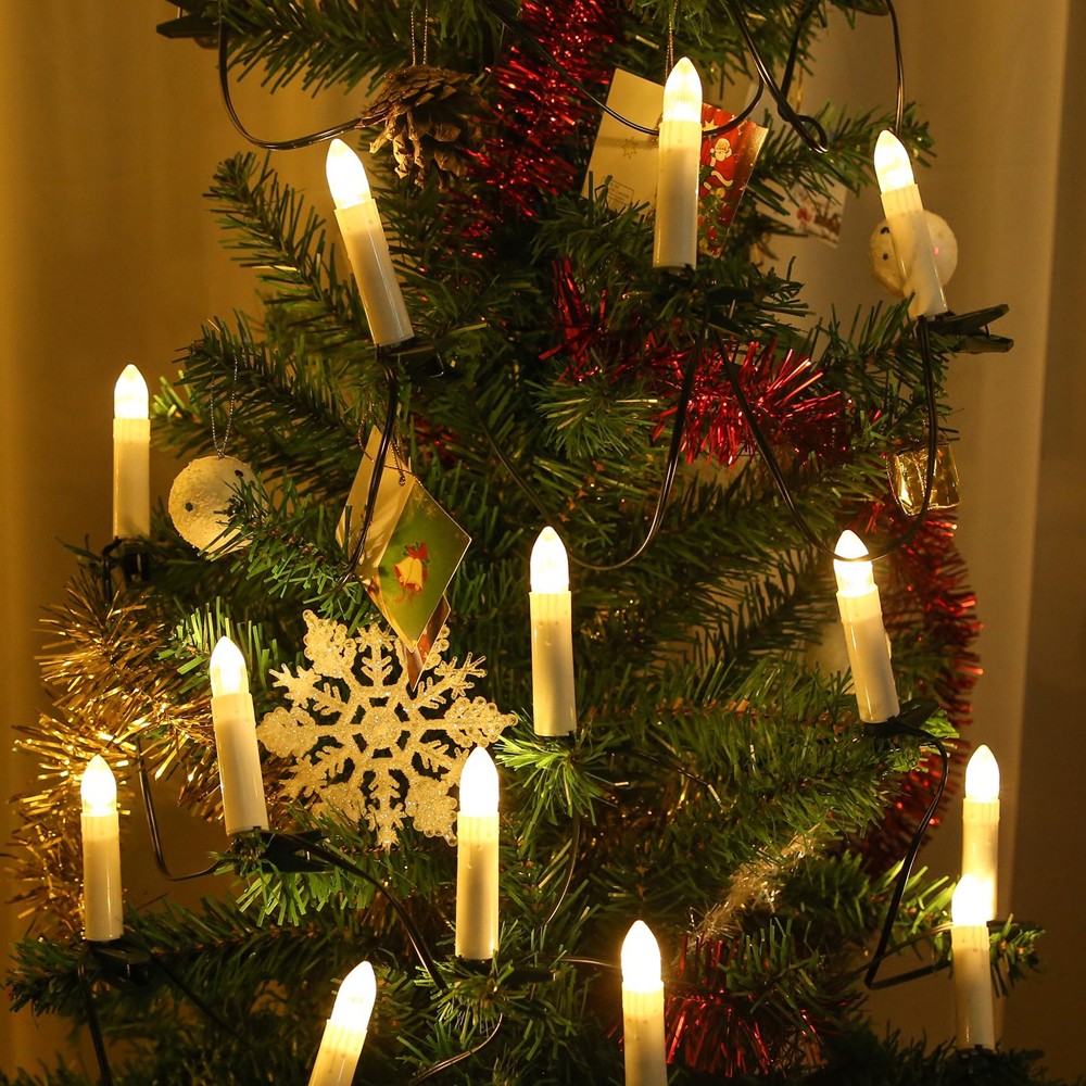 20 LED Flameless Christmas Candle String Light with Clips for Christmas Tree