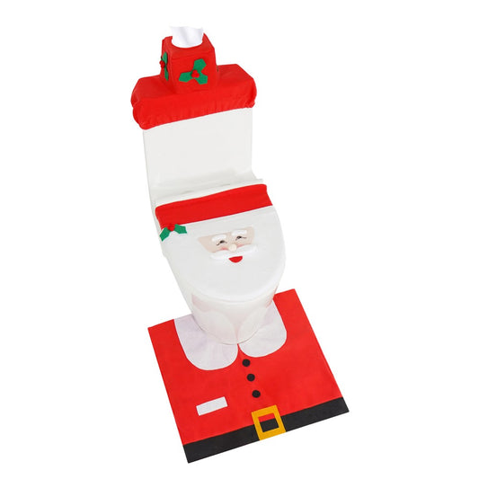 3Pcs Christmas Toilet Seat Cover Set Santa Toilet Seat Lid Cover Xmas Bathroom Decor