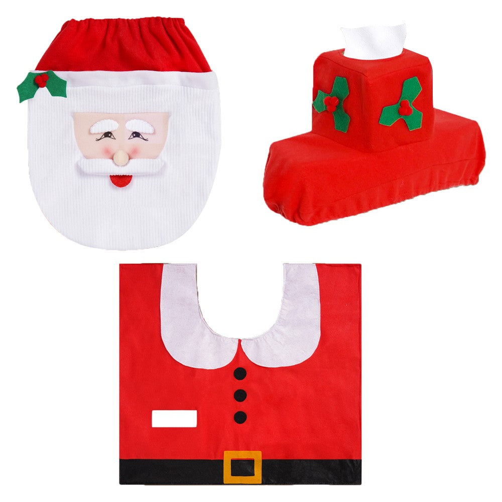 3Pcs Christmas Toilet Seat Cover Set Santa Toilet Seat Lid Cover Xmas Bathroom Decor