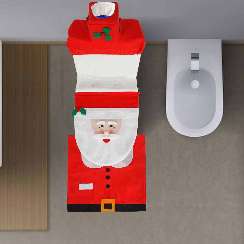 3Pcs Christmas Toilet Seat Cover Set Santa Toilet Seat Lid Cover Xmas Bathroom Decor