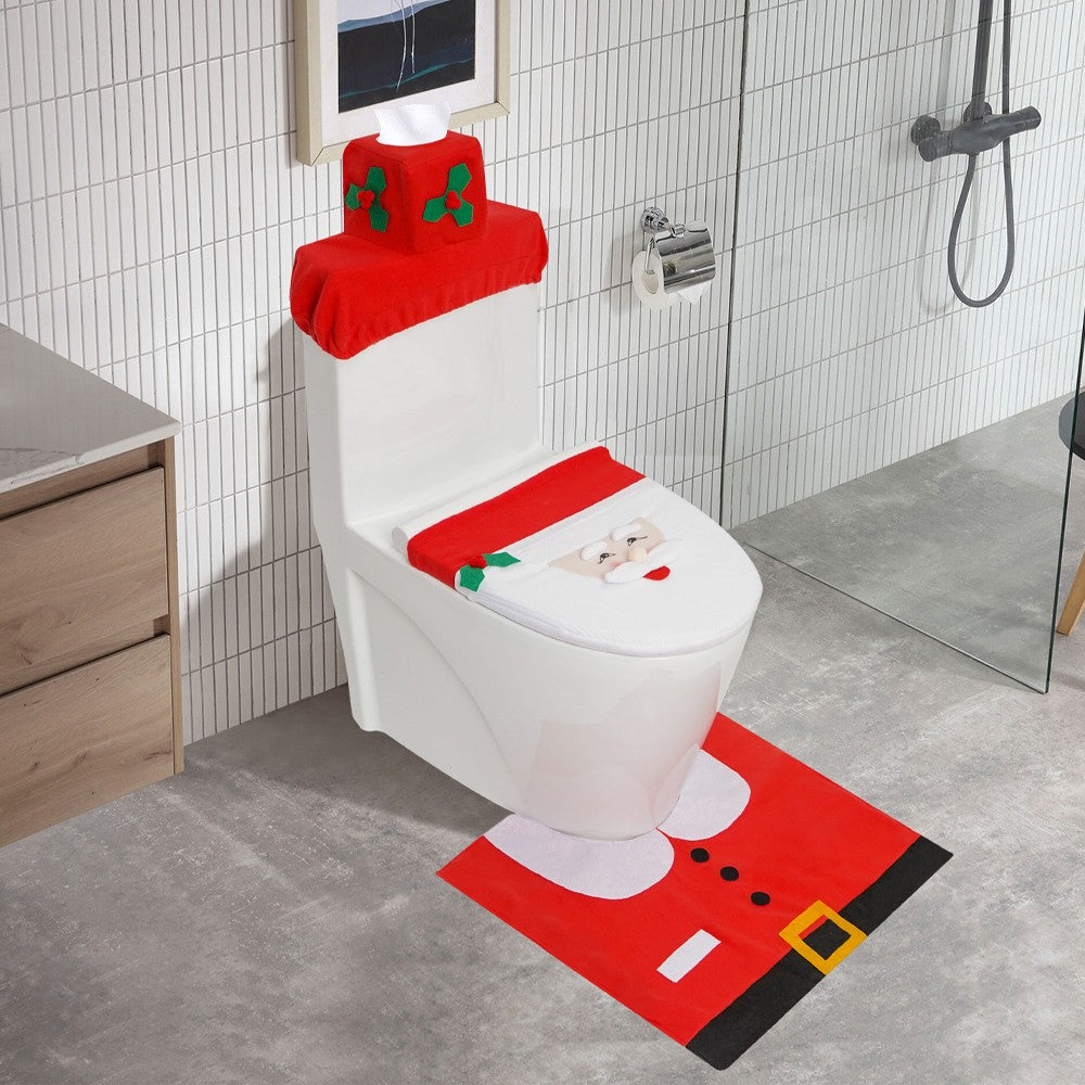 3Pcs Christmas Toilet Seat Cover Set Santa Toilet Seat Lid Cover Xmas Bathroom Decor