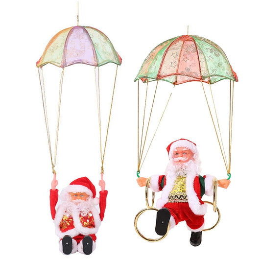2Pcs Electric Santa Claus with Parachute Christmas Tree Hanging Ornaments