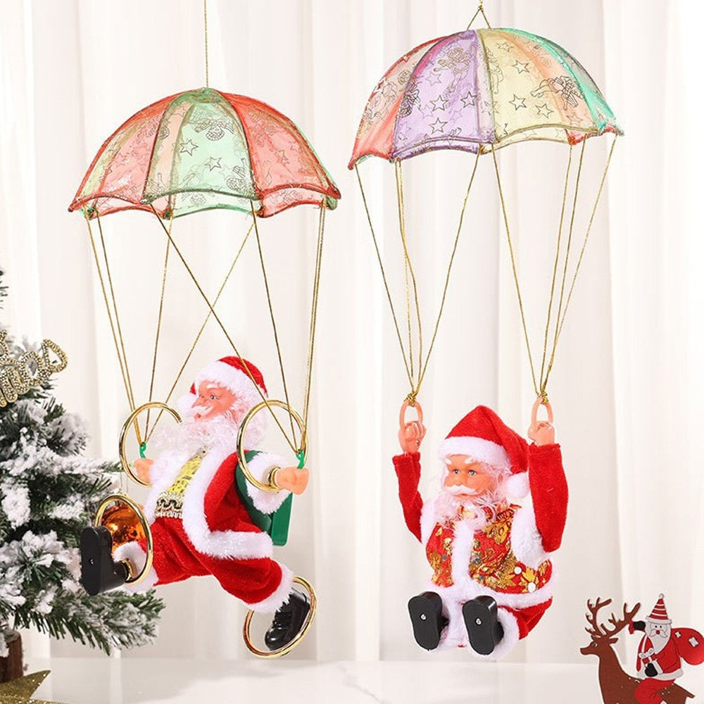 2Pcs Electric Santa Claus with Parachute Christmas Tree Hanging Ornaments