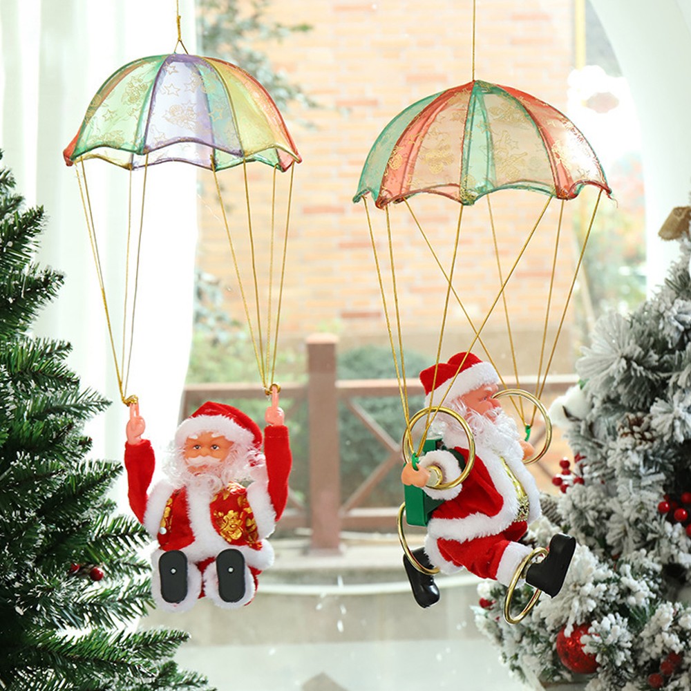 2Pcs Electric Santa Claus with Parachute Christmas Tree Hanging Ornaments