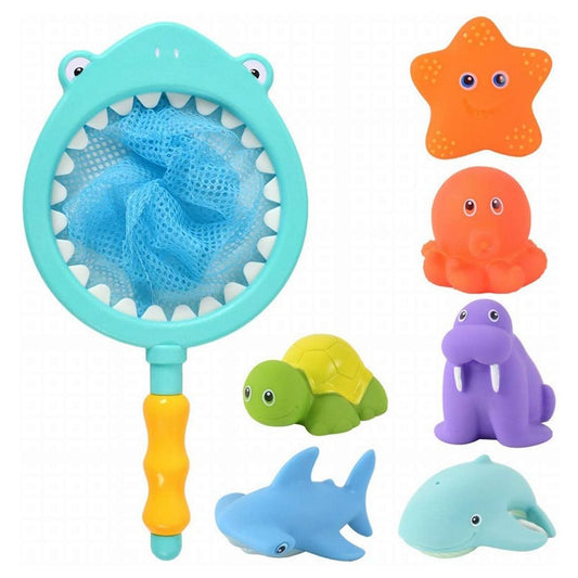 Baby Bath Toys Fishing Net and Floating Squirting Toys Set - Light Blue Net Set