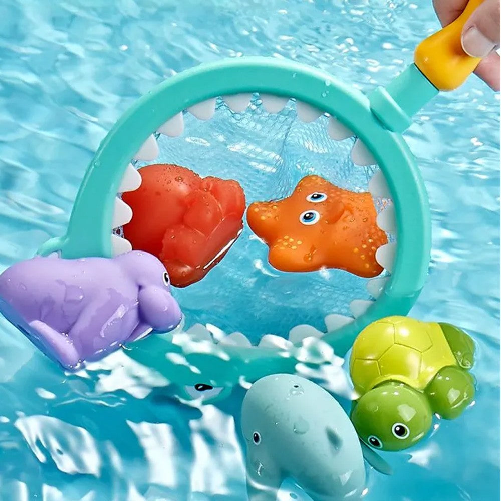 Baby Bath Toys Fishing Net and Floating Squirting Toys Set - Light Blue Net Set