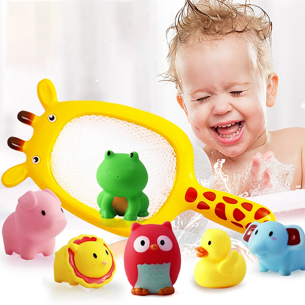 Baby Bath Toys Fishing Net and Floating Squirting Toys Set - Yellow Net Set