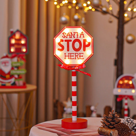 Christmas LED Road Sign Table Lamp - Octagonal