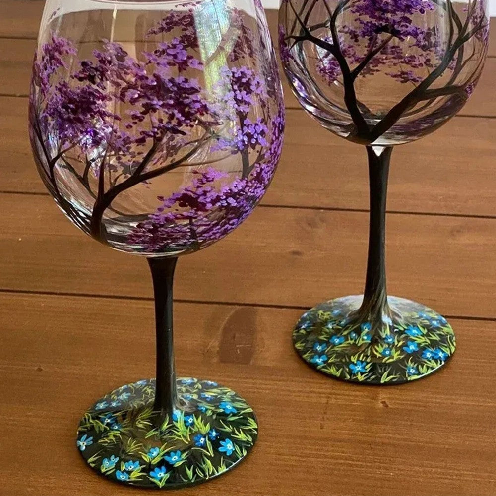 Hand-painting Four Seasons Tree Pattern Wine Glass Champagne Cup Goblet - Spring
