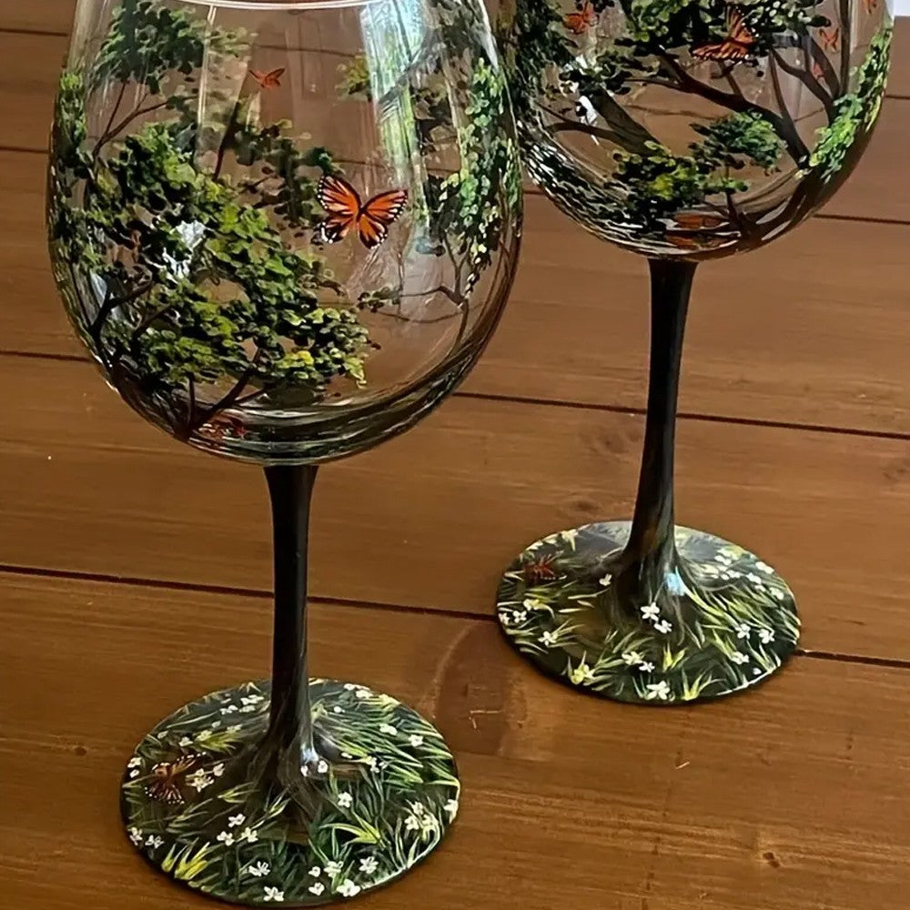 Hand-painting Four Seasons Tree Pattern Wine Glass Champagne Cup Goblet - Summer