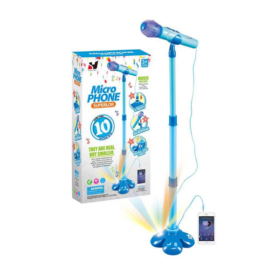Kids Karaoke Machine with 1 Microphone Adjustable Stand Child Music Play Toy - Blue
