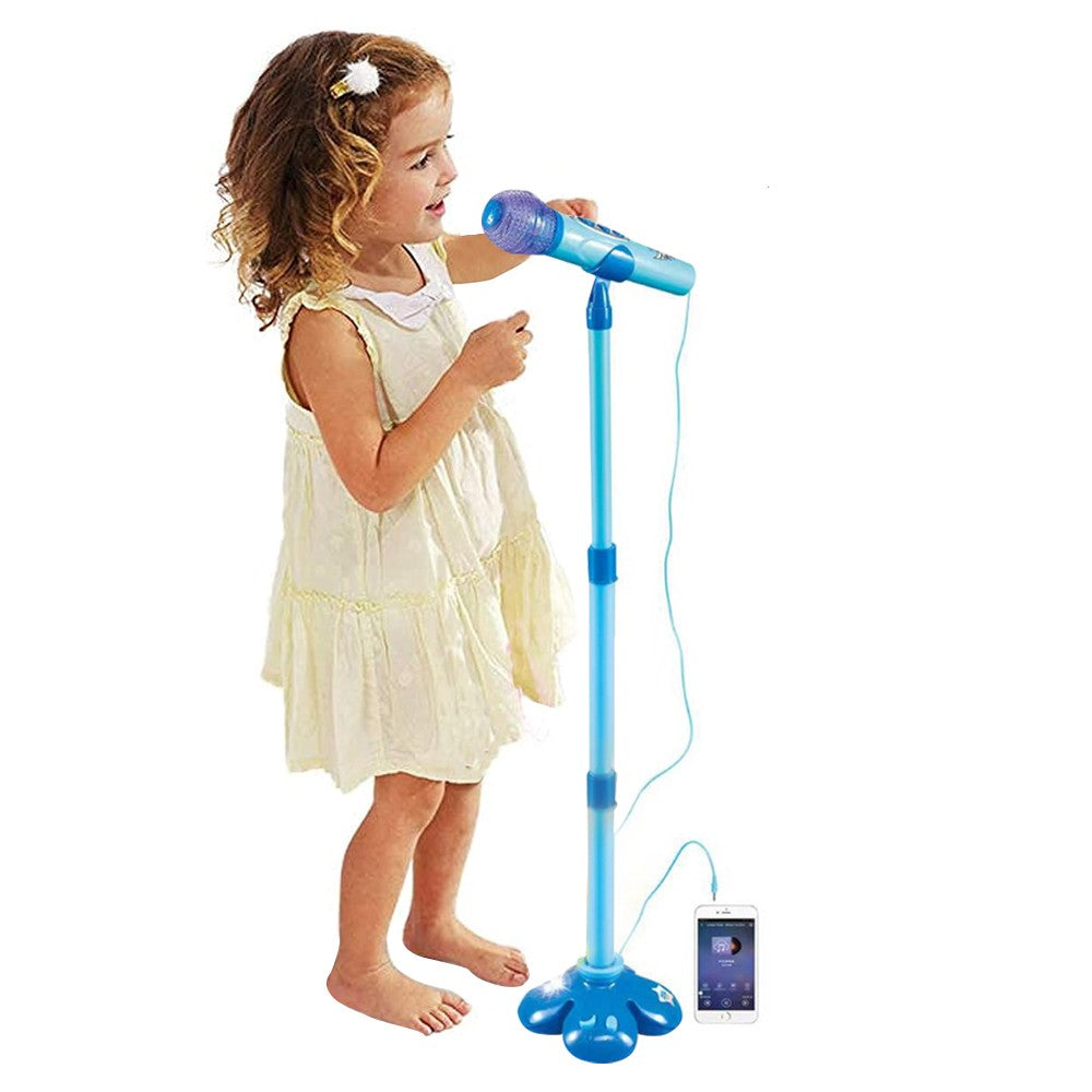 Kids Karaoke Machine with 1 Microphone Adjustable Stand Child Music Play Toy - Blue