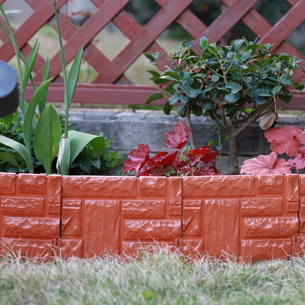 6Pcs Plastic Garden Landscape Edging Borders 1.5M Flower Bed Borders Garden Lawn Fence - Red