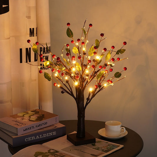 LED Tabletop Tree Light Artificial Branch Tree Lamp Xmas Decorative Light - Red