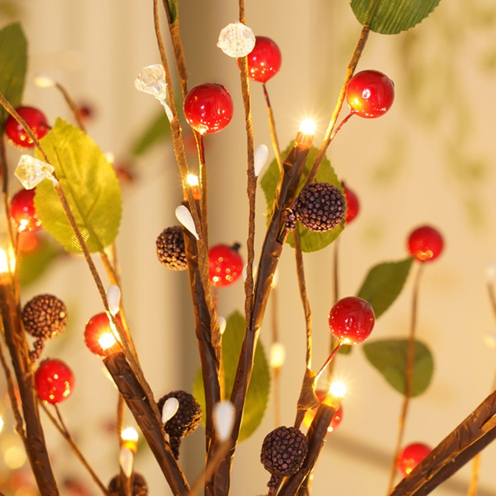 LED Tabletop Tree Light Artificial Branch Tree Lamp Xmas Decorative Light - Red