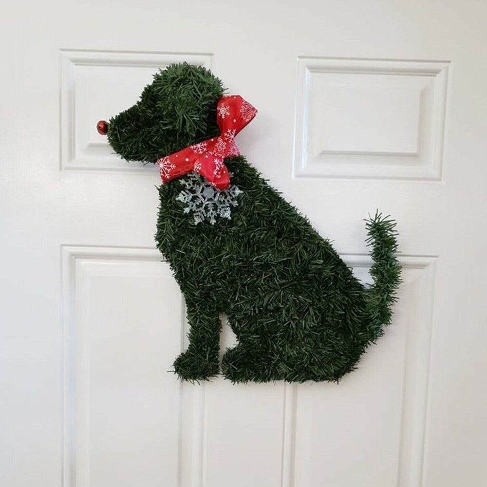 Dog Shaped Christmas Wreath Front Door Artificial Pine Branches Garland Xmas Ornaments - Style 1