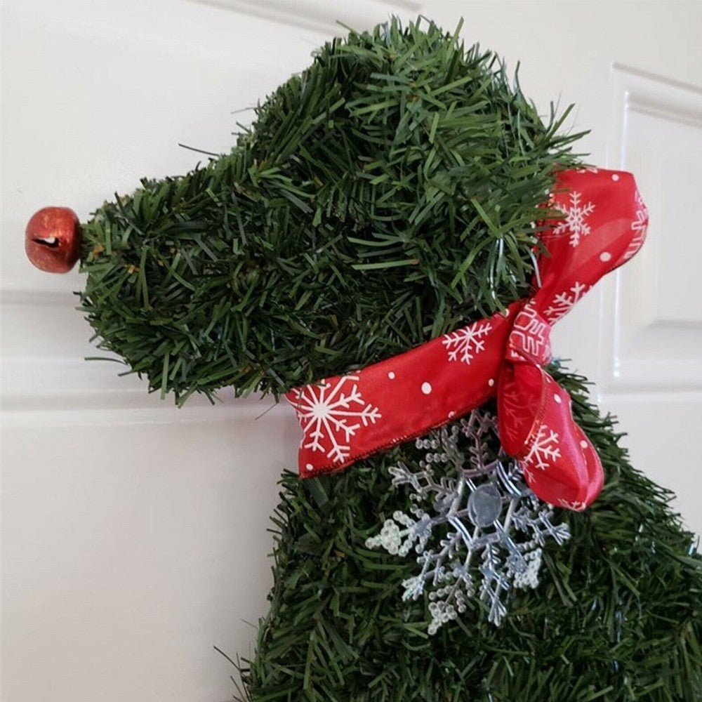 Dog Shaped Christmas Wreath Front Door Artificial Pine Branches Garland Xmas Ornaments - Style 1