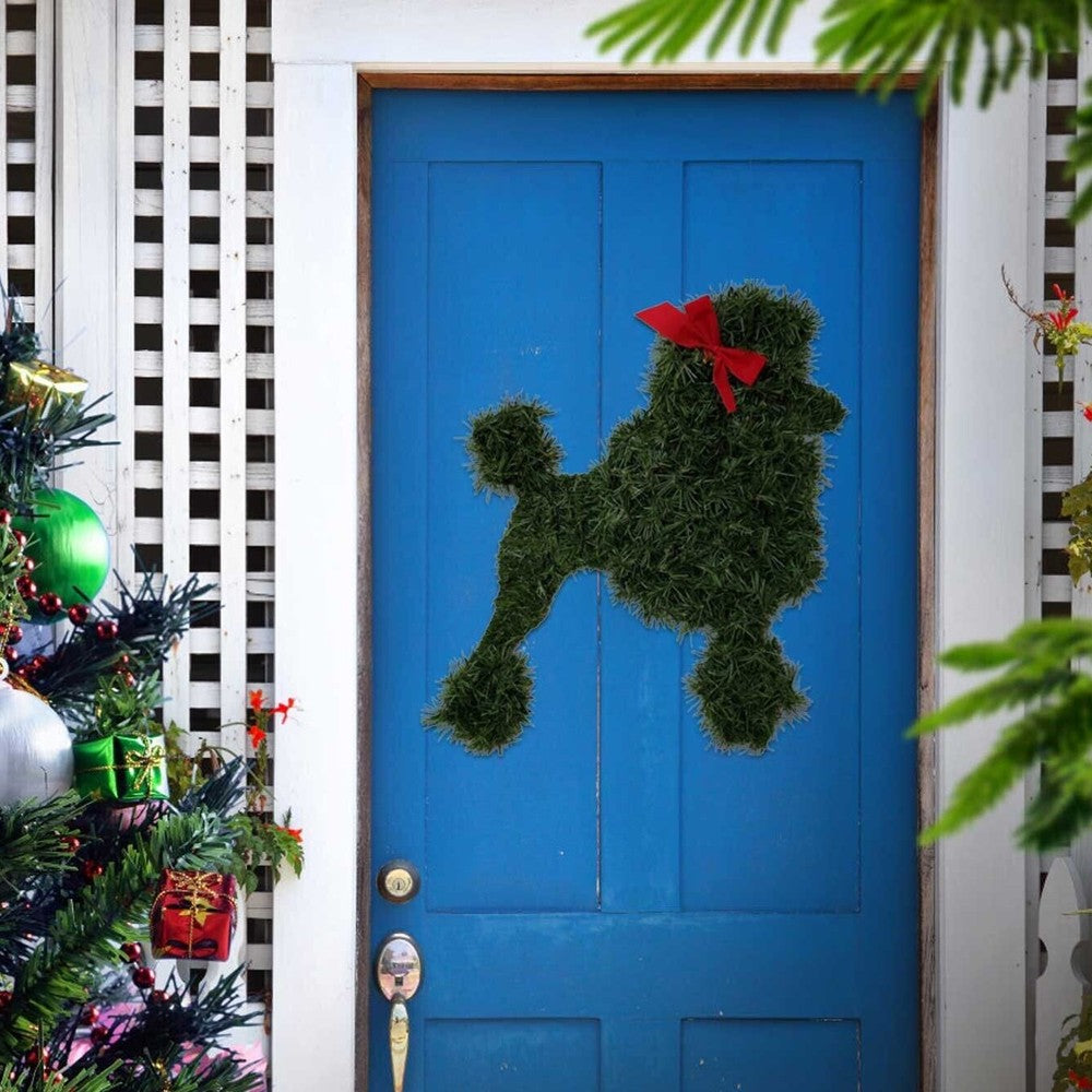 Dog Shaped Christmas Wreath Front Door Artificial Pine Branches Garland Xmas Ornaments - Style 2