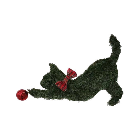 Cat Shaped Christmas Wreath Front Door Artificial Pine Branches Garland Xmas Ornaments - Style 4