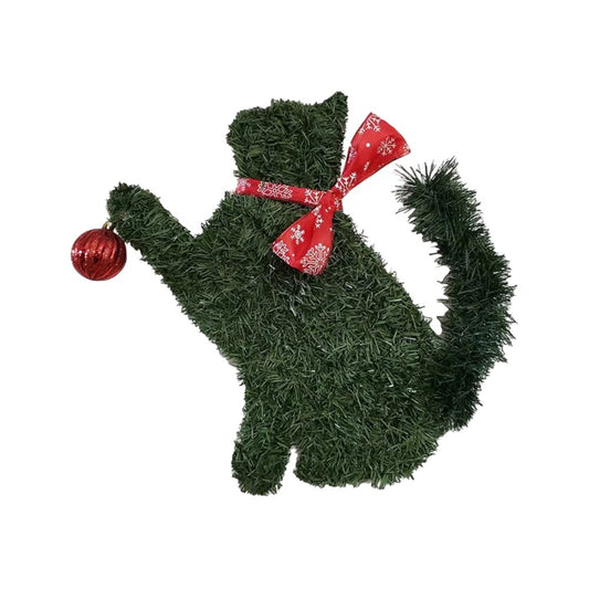 Cat Shaped Christmas Wreath Front Door Artificial Pine Branches Garland Xmas Ornaments - Style 5