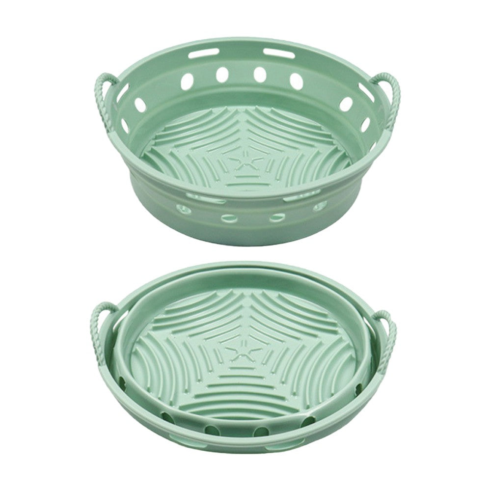 2Pcs Round Foldable Air Fryer Silicone Pot Reusable Air Fryer Liner Oven Baking Tray Pan - Blue+Green